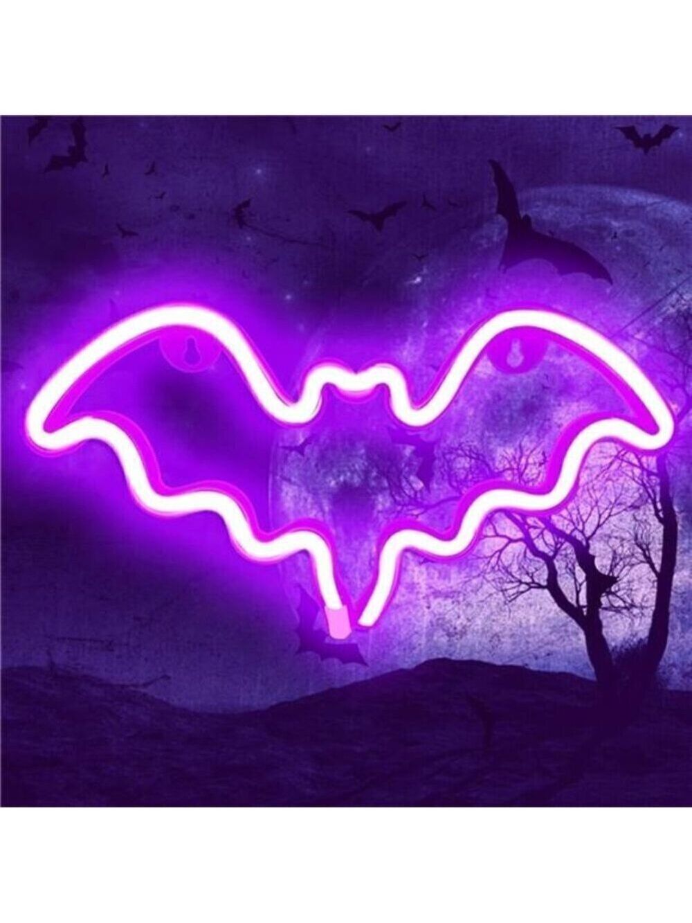 Halloween Bat Neon Sign Decoration LED Light Wall Decor Bat Shape Lamp NEW Scary